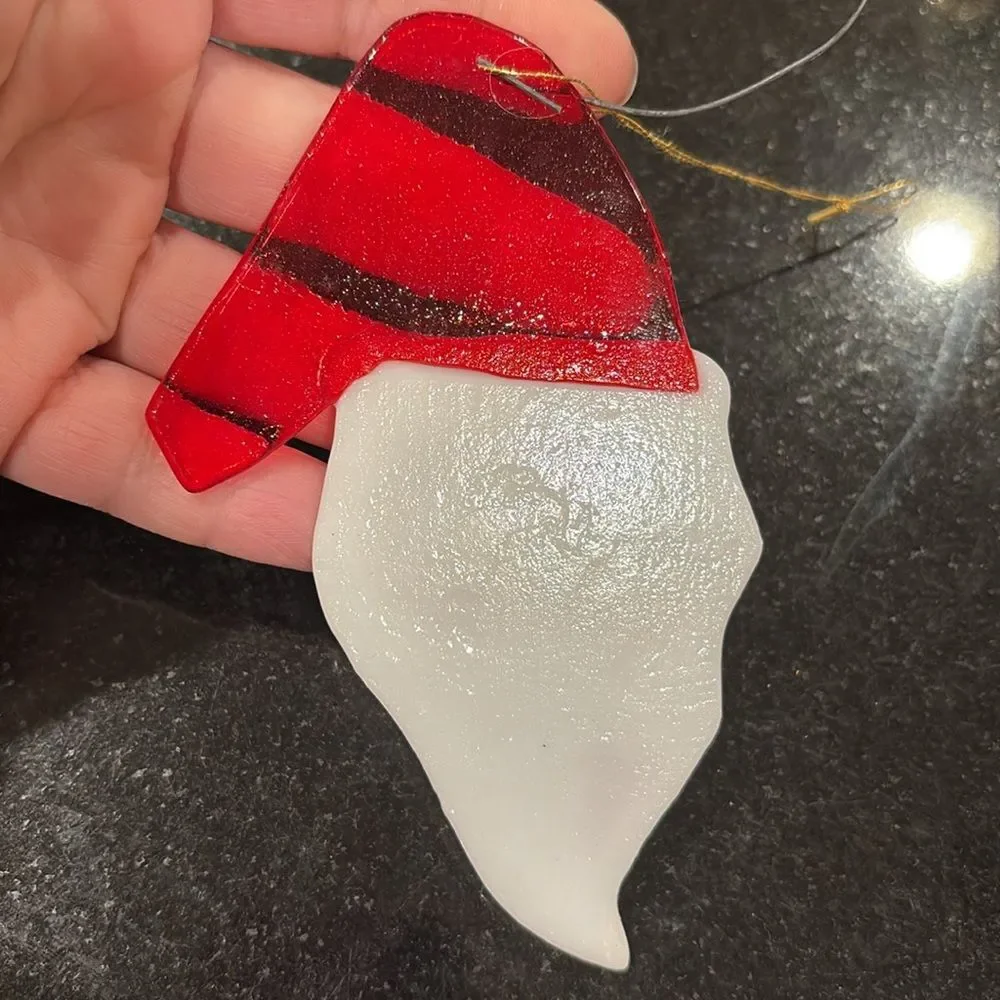 Fused glass Santa ornament
